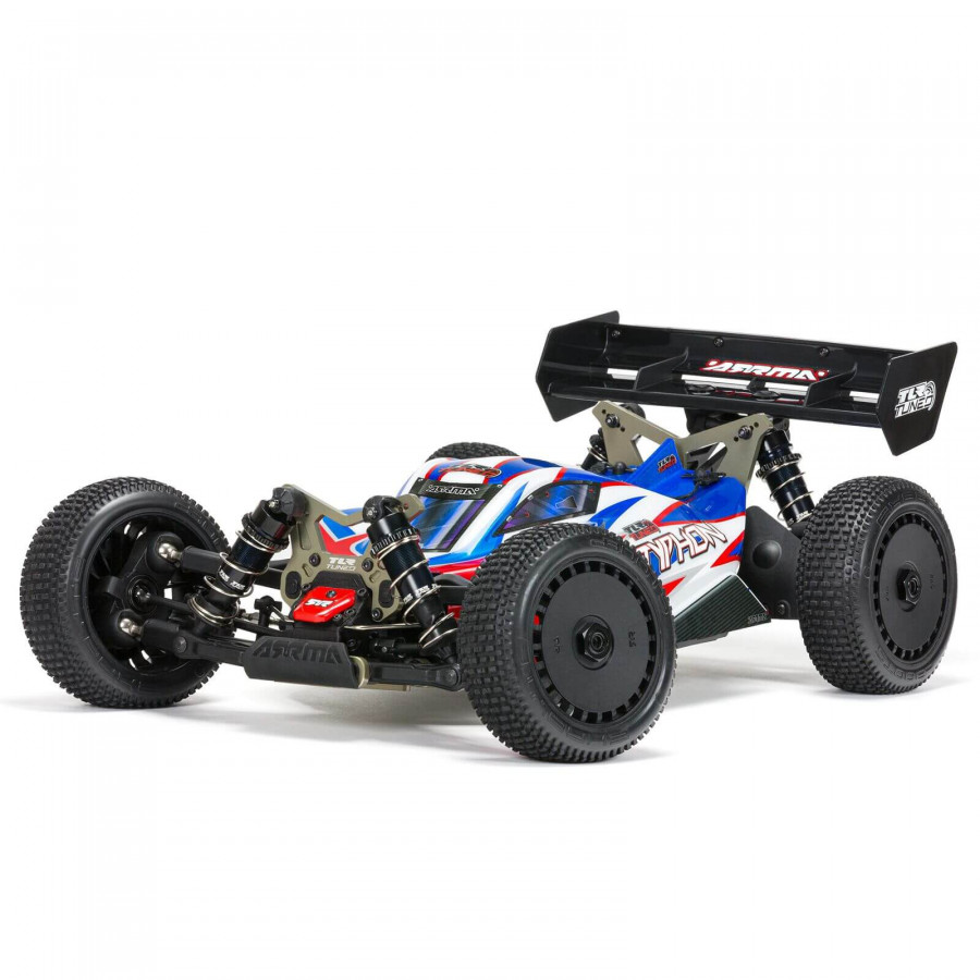 ARRMA 1/8 TLR Tuned TYPHON 6S 4WD BLX Buggy RTR, Rood/Blauw