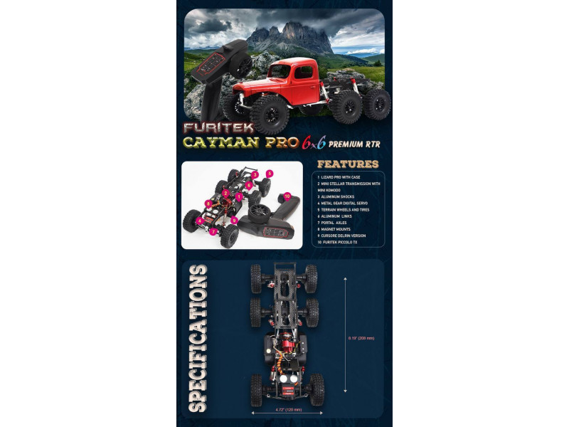 Furitek Cayman PRO 6x6 met Carbon Chassis RTR 1/24