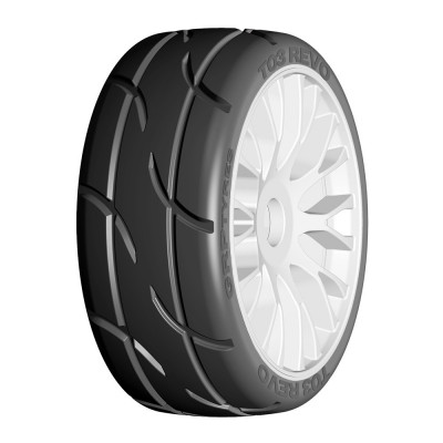 1:8 GT T03 REVO XM5 MediumHard Tyres on 20 Spoke FLEX Wheels - White