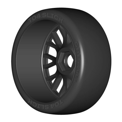 1:8 GT T04 Slick XM3 soft Tyres on 20 Spoke wheels - Black