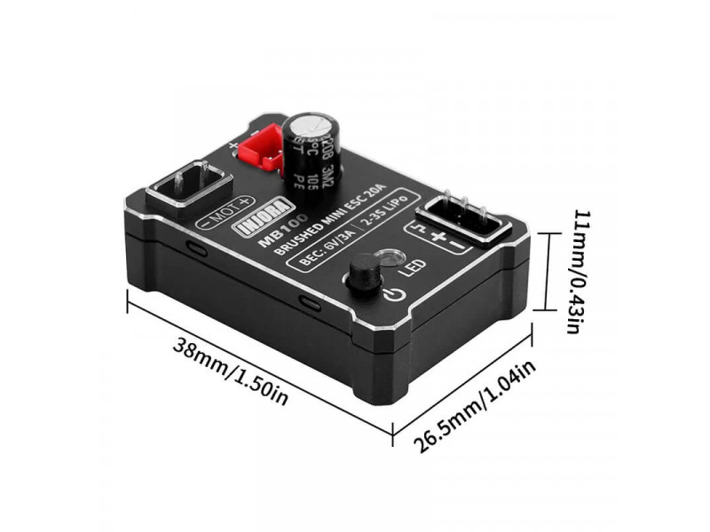 INJORA Brushed Mini ESC 20A voor 1/18 - 1/24 Crawlers - MB100-R80