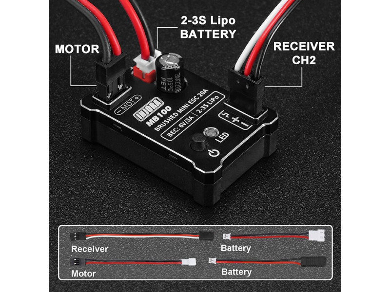 INJORA Brushed Mini ESC 20A voor 1/18 - 1/24 Crawlers - MB100-R80