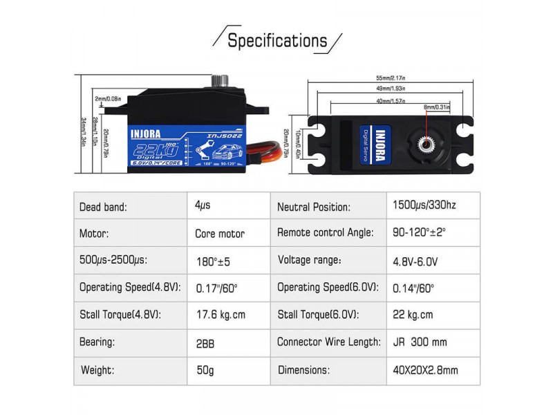 INJORA Low Profile Digitale Servo 1/10 - 22kg/cm - INJS022