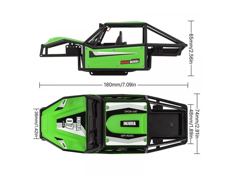 INJORA Rock Buggy Body voor TRX-4m (vlakke servo vereist) - Groen