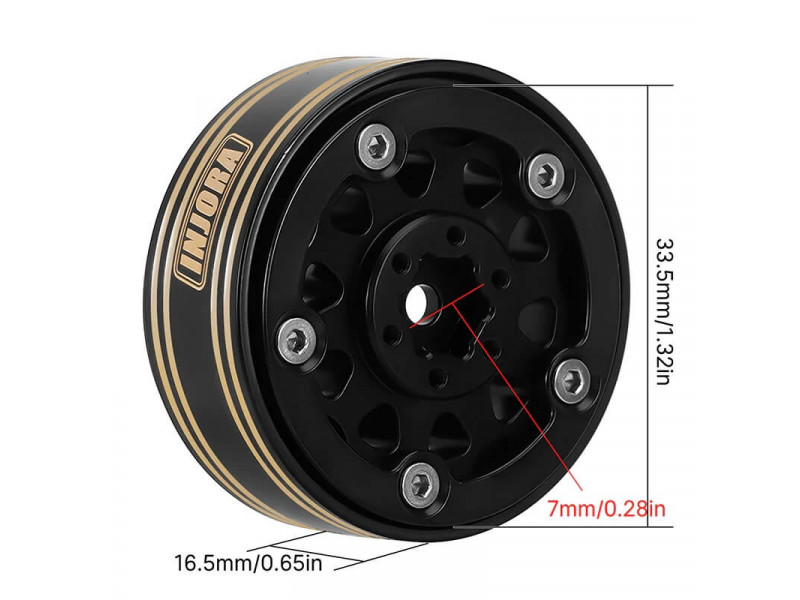 INJORA Zwart Messing 1.3" Beadlock Velgen 4st - YQW-1305BGD