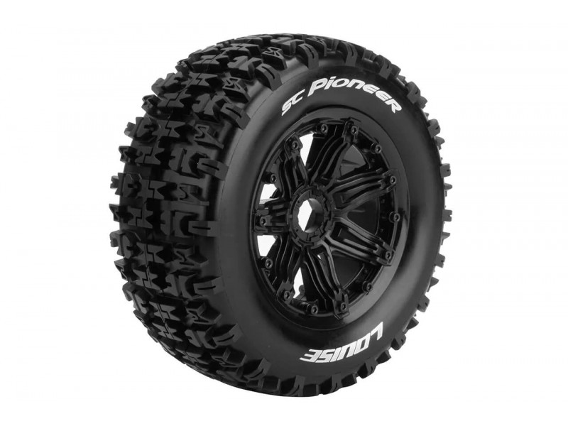 Louise RC - SC-PIONEER - 1-5 Short Course Truck Tire Set - Sport - Black Bead-Lock Wheels - Hex 24mm - Rear - L-T3292B