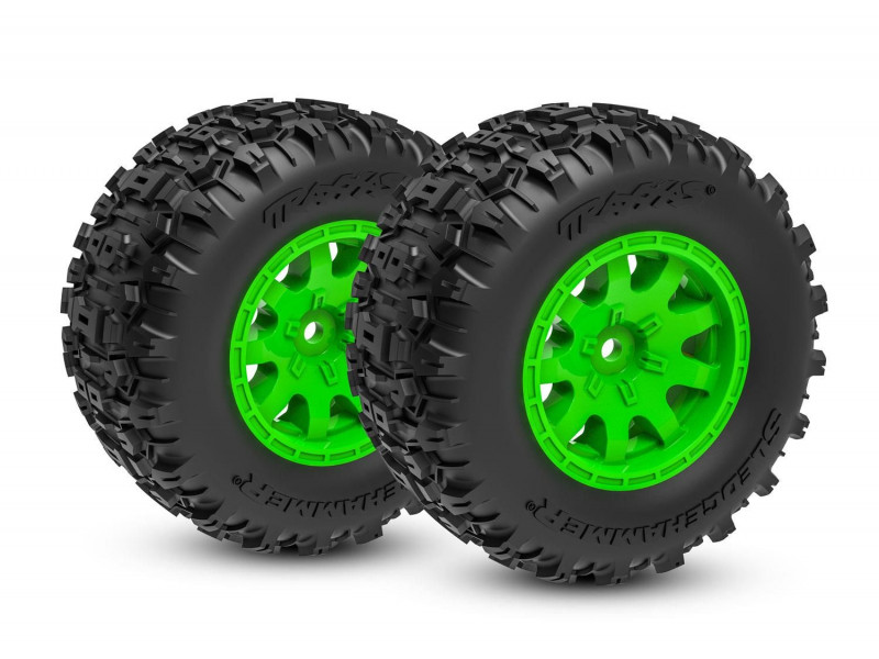 Traxxas Sledgehammer Voorbanden op Groene Velgen (2.1" outer, 2.6" inner) 2st - TRX10771