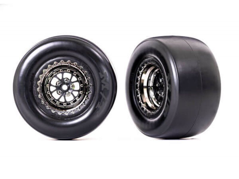Traxxas Tires & wheels, assembled (black chrome) 2pcs-TRX9477X