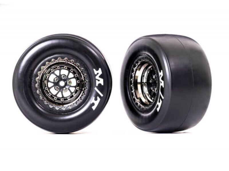 Traxxas Tires & wheels (black chrome) (rear), 2pcs -TRX9476X