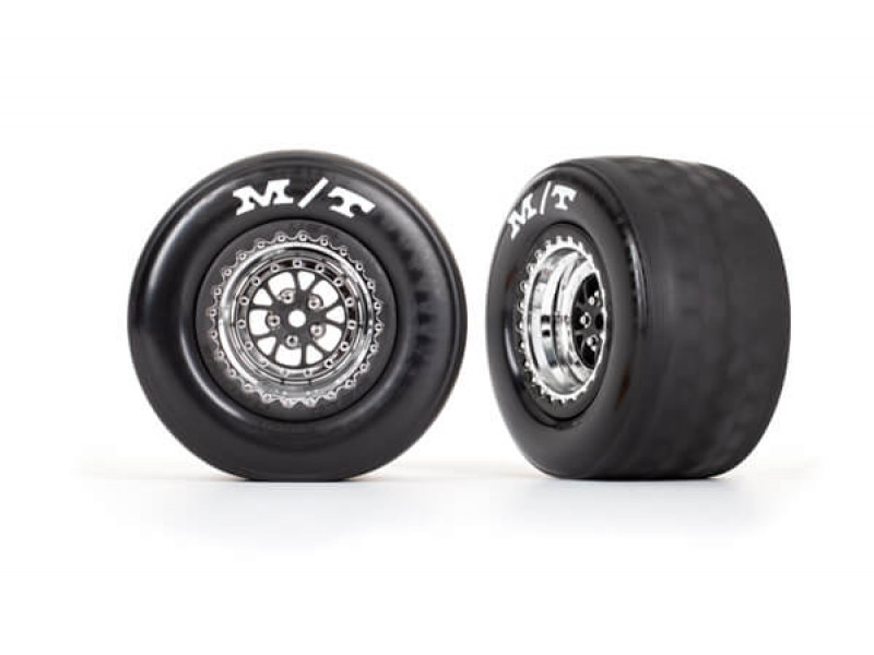 Traxxas Tires & wheels (chrome, black) (rear), 2pcs -TRX9475R