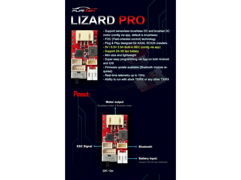 Furitek Lizard Pro 30/50A Brushed/Brushless ESC Axial SCX24 (FOC)