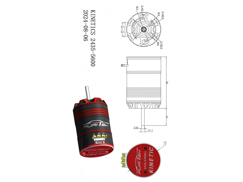 Furitek Brushless Sensored Motor KINETIC 2435 5600kV voor 1/18 1/12 RC Car