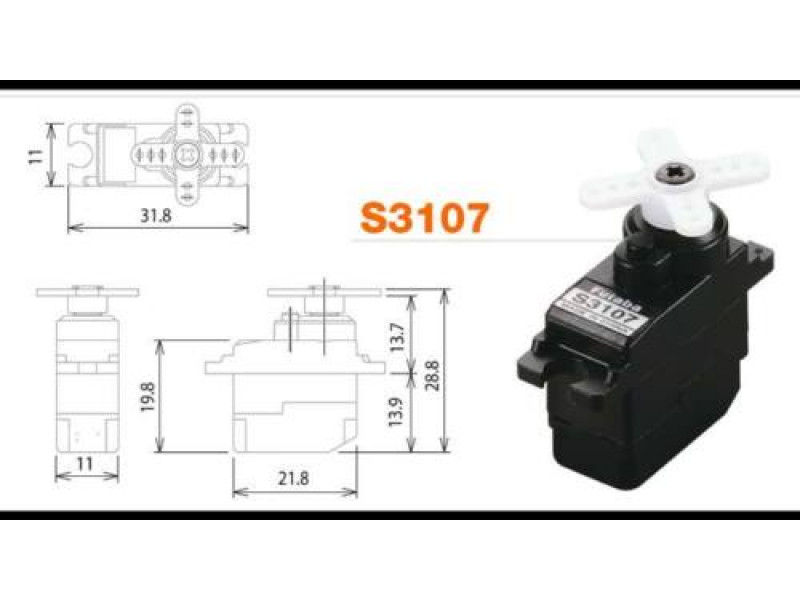 S3107 Micro Servo 10.9mm (Hydrauliek) - 1.2kg