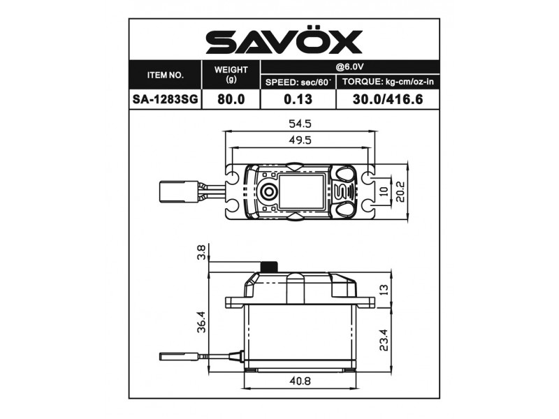 SAVOX SA-1283SG+ Digitale Servo Stalen Tandwielen - 30kg
