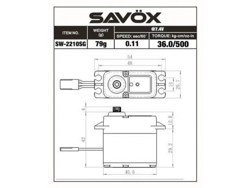 Savox Digitale Brushless Servo - Waterbestendig - SW-2210SG 