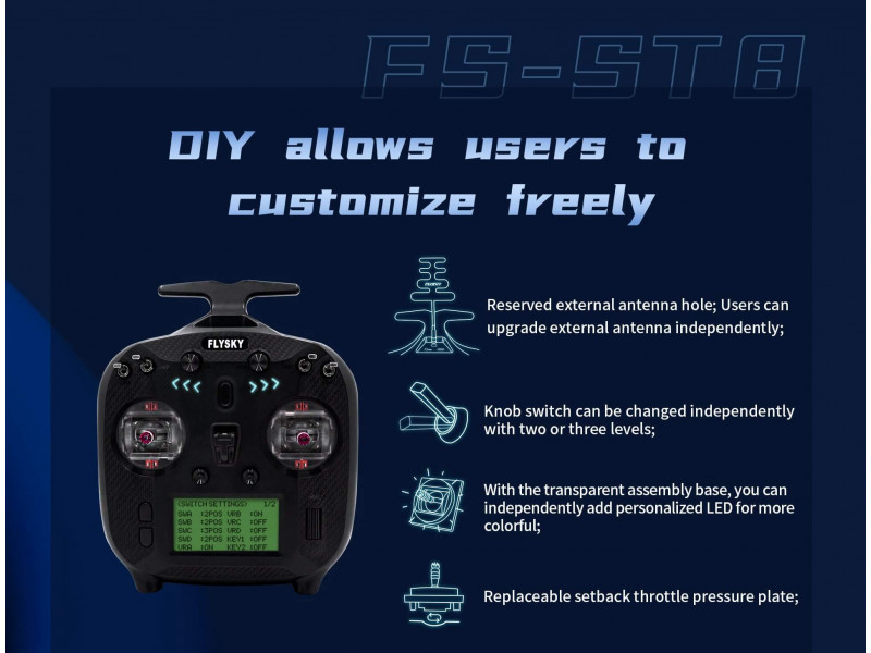 FlySky FS-ST8 Pro 8 Kanaals Zender 2x Ontvanger 2.4Ghz - ANT
