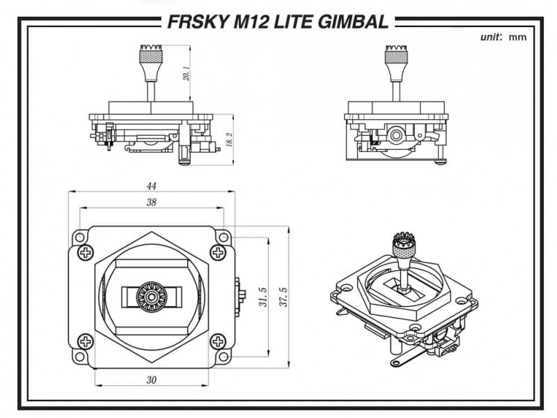 FrSky MC12 Lite CNC Gimbal TW/Taranis/X-Lite/S/Pro - Rechts