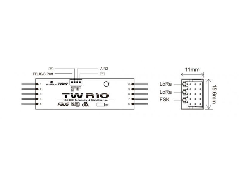 FrSky TW R10 10-Kanaals Ontvanger – Dual 2.4GHz - 03022041