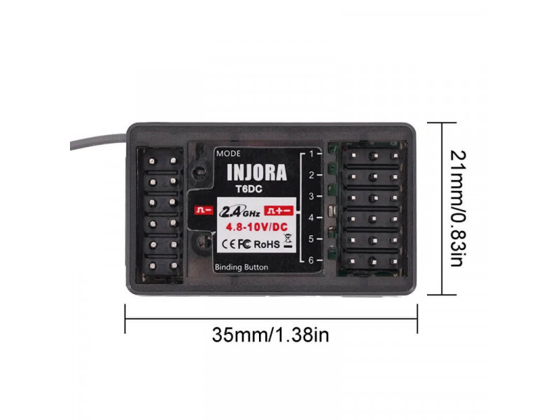 INJORA T6M Pistool Zender 2.4GHz met 6CH Ontvanger - INT-T6M