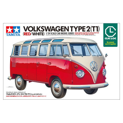 Tamiya Volkswagen Type 2 T1 Samba Red/White 1/24 Model Kit – T28101