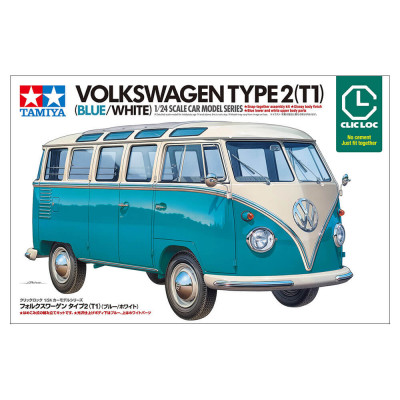 Tamiya Volkswagen Type 2 T1 Samba Blue/White 1/24 Model Kit – T28102
