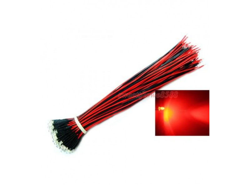 Prewired 3mm LED Red 25 Degree