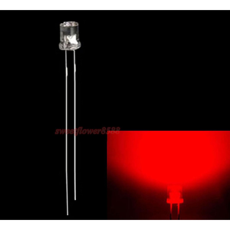 3mm LED Red Flat Top 180 Degree