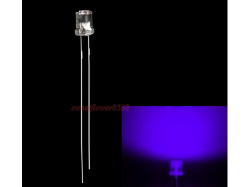 3mm LED Paars / UV Flat Top 180 Graden