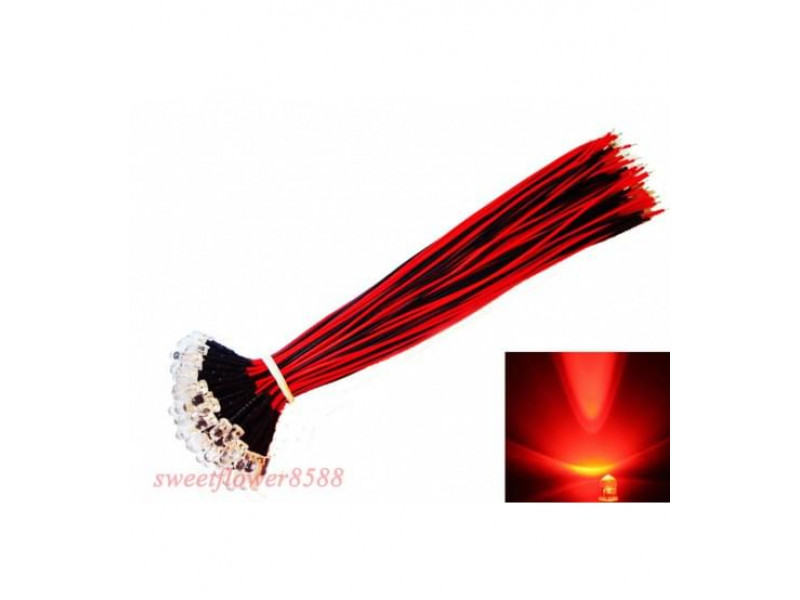 Prewired 5mm LED Red 25 Degree
