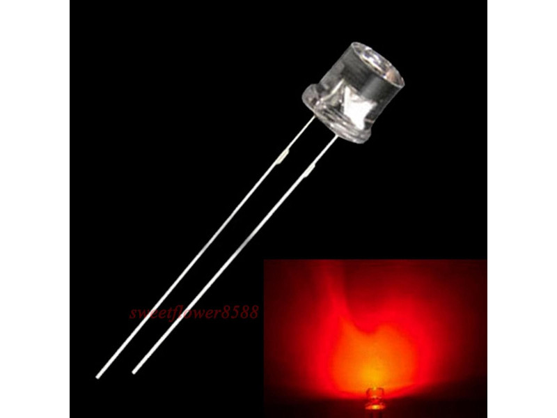 5mm LED Red Flat Top 180 Degree