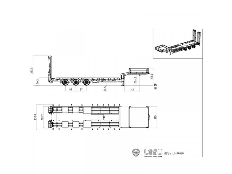 Lesu 1/14 3-assige Semidieplader met Hydraulische Oprijplaten