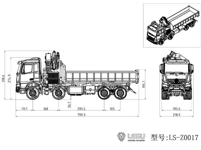 Lesu Benz Arocs 8x8 Afzetcontainer & Autolaadkraan 1/14 - ARTR